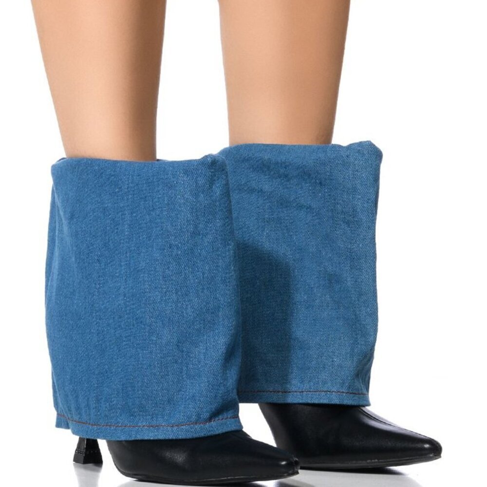 AZALEA WANG " 2 TONE FOLD " FOLD OVER DENIM BOOTIE IN BLUE( BRAND NEW !!!!!!!!!!